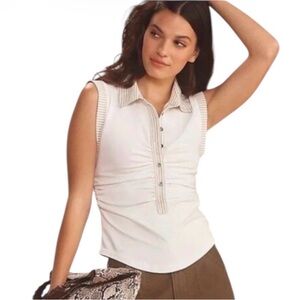 NWT Pilcro Anthropologie Varsity Polo Sleeveless Top Half Button-Up Ivory Size S